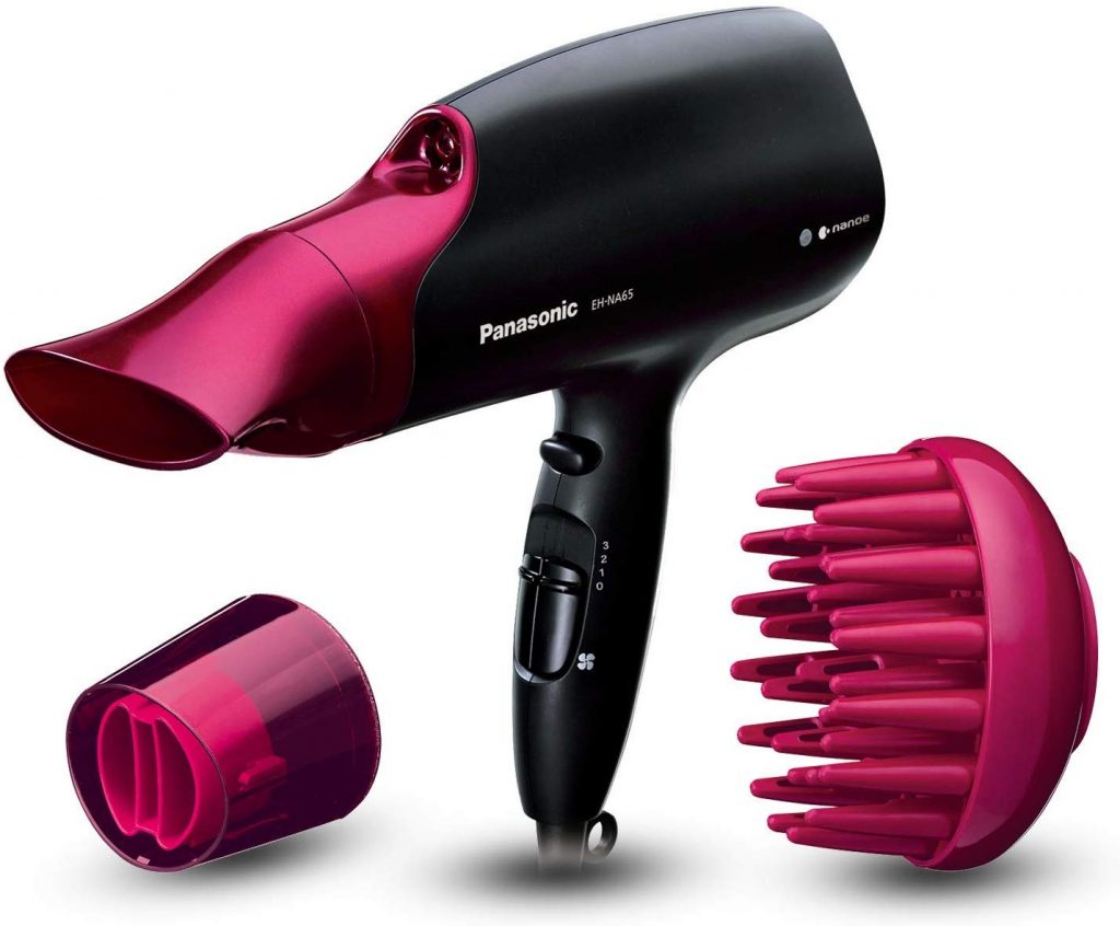 Image of the black and pink Panasonic eh-na65 hairdryer with diffuser